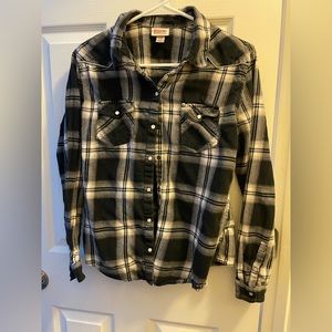 Youth black and white plaid button down